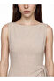 Lcw Vision Khaki Crew Neck Gathered Dress with Waist Tie - 3