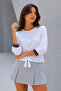 Women's White Blouse with Thin Sleeves and Tie Detail - 3