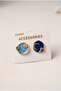 Sun and Moon Themed Blue Enamel Yellow Women's Bijouterie Earring Set