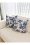 Navy Blue Duck Fabric French Villagers Patterned Decorative Throw Pillow Cover - Dowry Set of 2 - 7