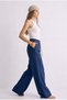 Women's Navy Blue Linen Look Palazzo High Waist Lace-Up Comfortable Fit Trousers - 2
