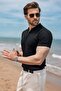 Black Regular Fit Polo Collar Knitwear Men's T-Shirt E7503 - 2