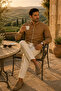 Hakim Collar White Stitching Detailed Long Sleeve Men's Shirt Brown - 4