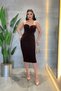 Jersey Fabric Knot Strapless Detailed Pencil Dress - Brown - 2