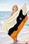 Modern Beach Towel with Cat Figure - Minimalist Black Orange Pool Sea Quick-Dry Microfiber Towel - 2