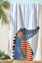 Striped Children's Beach Towel with Crocodile Figure - Blue and White Marine Children's Quick-Drying Microfiber Towel - 2