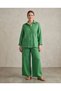 Women's Green Buttoned 100% Linen Tunic and Trousers Two-Piece Set - 2