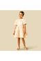 Round Neck Short Sleeves A-line Dress with Floral Applique - 2