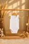 100% Cotton Natural Ribbed 3-Piece Baby Bodysuit Set with Straps and Snap Fasteners - 3