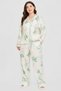 Women 2 Pieces Floral Print Long Sleeve Shirt With Pants Sleepwear Set, Beige