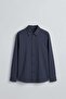 Men's Oversize Striped Boxy Fit Long Sleeve Shirt Navy Blue