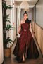 One-Shoulder, Accessory Detailed, Draped, Belted Waist, Taffeta Evening Dress, Stylish Dress - 8