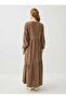 Linen Hijab Dress with Cutouts and Tie-Down Sleeves - Milk Coffee Color - 5