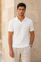 Ecru Jacquard Knitwear Polo Collar Men's T-Shirt - 4