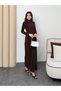 Women's Brown Bodycon Maxi Dress with Gold Chain Detail - 3