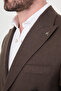 Straight Slim Fit Wide Collar Double Breasted Pocket 100% Linen Men's Jacket Dark Brown - 41488.26Y - 2