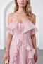 Women's Powder Strapless Collar Ruffled Long Promise Engagement Evening Dress - 3