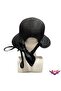 Women's Sun-Protective Straw Beach Hat with Adjustable Velcro Bow Detail on the Back and Stripes - 2