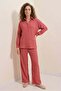 Women's Shirt Collar Oversize Dusty Rose Double Set - 7