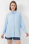 Women's Oversize Cut Cotton Blue Shirt - 4