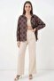 Women's Oversize Checkered Patterned Viscose Brown Shirt - 2