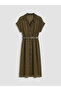 Khaki Belted Shirt Dress - 5