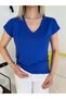 Blue v-neck soft textured t-shirt - 3