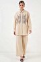 Women's Shirt Collar Patterned Viscose Cream Double Set - 5