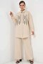 Women's Shirt Collar Patterned Viscose Cream Double Set