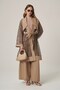 Women's Comfortable Fit Mesh Fabric Garnished Double Suit Beige 31368 - 2