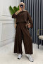 Women's Modal Fabric Asymmetrical Detailed Double Hijab Set 3204 Brown - Special Series - 3