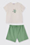 Girl's Shorts T-Shirt 2-Piece Green Bottom Top Set