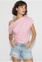 Women's Pink Boat Neck Draped Polka Dot Double Blouse 71779 60286186
