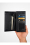 Men's Genuine Leather Black Long Wallet with Phone Compartment and Card Holder