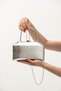 Women's Silver Leather/Skin Textured Metal Framed Chain Strap Evening Dress Wedding Bag - 4