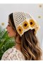 Hand-Knitted Floral Motif Triangle Bandana – Bohemian Style Cotton Summer Headscarf / Hair Bandana