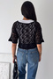 Women's Openwork Lace Blouse Half Sleeve Transparent Knitted Knitwear Top - 6
