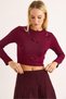 Women's ribboned long sleeve crop blouse burgundy - 2