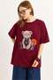 Teddy bear print crew neck t-shirt - burgundy - 3