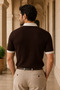 Men's Brown Knitwear Polo Neck T-Shirt - 5