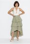 Women's Green 100% Cotton Layered Asymmetrical Midi Skirt with Volan Detail De261083 60286362 - 2