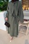 Scarf Tie Detail Dress Khaki - 3