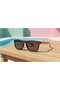 Retro Design Brown Glass Sunglasses with Wooden Handle - Unisex Matte Black Frame - 2