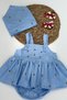 Baby Girl Cherry Embroidered Jumpsuit Dress Blue - 3