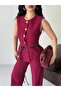 Women's Buttoned Belted Vest and Palazzo Pants Two-Piece Set - 5