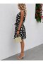 Women's Strappy Double-Breasted Collar Belted Waist Patterned Short Dress - 5