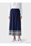 Navy Blue Elastic Waist Patterned Flared Skirt
