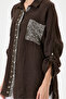 Women's Brown Italian 100% Linen Sequined Ring Stripe Oversize Linen Shirt Size 40 - 46 - 5