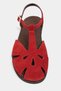 Harpy Red Suede Leather Buckle Detail Flat Sole Women's Sandals - 6
