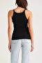 Women's Black Regular Fit Lace Detailed Thin Strap Hollow Neck Undershirt - 3